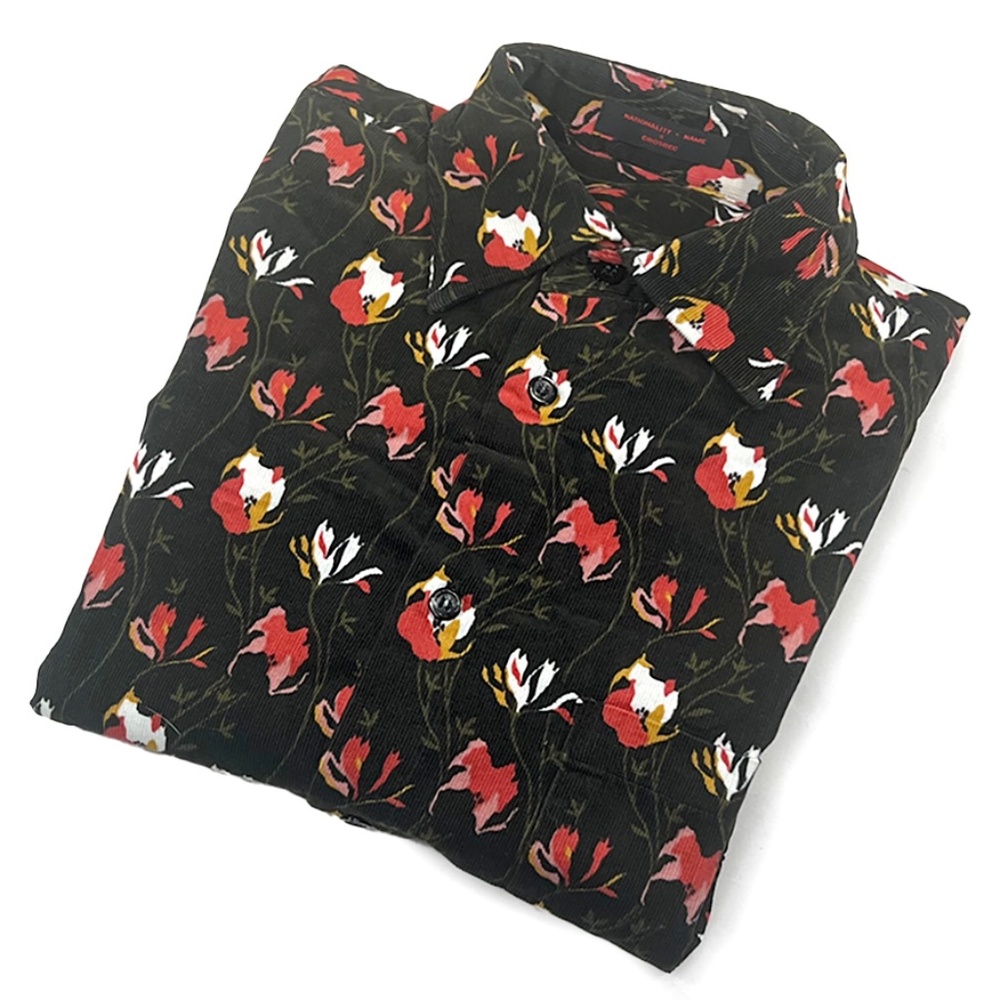 Vintage Flowered Corduroy Button-Front Shirt from Japan